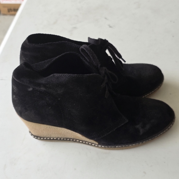 J Crew MacAlister Black Tan Suede Wedge Ankle Boots Womens 8 Lace Made In Italy - Picture 14 of 14
